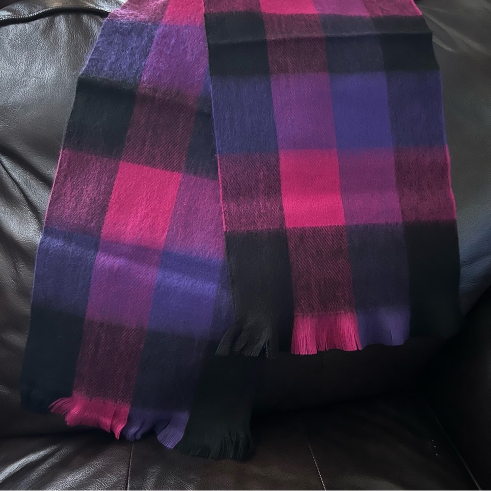 Plaid Purple Pink And Black Large Fringe Scarf